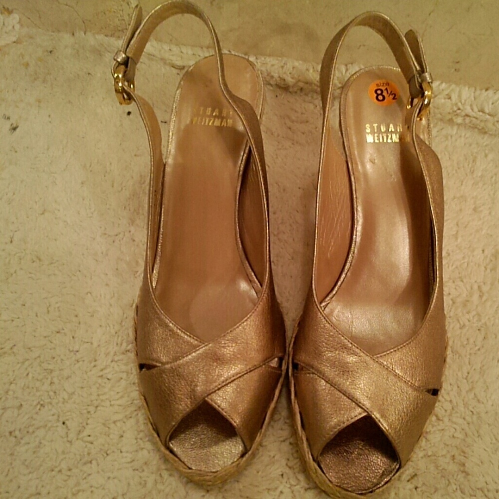 Stuart Weitzman gold leather wedge